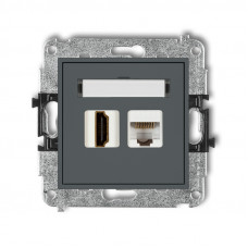механизм розетки для подключения HDMI + механизм компьютерной розетки 1xRJ45, кат. 5e, 8-контактов Karlik 28MGHK матовый графит