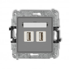 механізм подвійної розетки для підключення 2xUSB-AA 3.0 Karlik 27MGUSB-6 матовий сірий