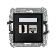 механизм розетки для подключения HDMI + механизм компьютерной розетки 1xRJ45, кат. 5e, 8-контактов Karlik 12MGHK матовый черный
