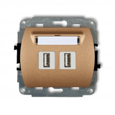 механизм двойной 2хUSB-AA 3.0 розетки Karlik 8GUSB-6 золотой металлик