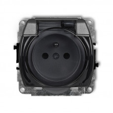 розетка із заземленням і захисною кришкою 2P + Z KArlik 11GPB-1zd графіт