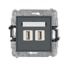 механізм подвійної розетки для підключення 2xUSB-AA 2.0 Karlik 28MGUSB-2 матовий графіт