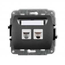механизм телефонной розетки 1xRJ11 + механизм компьютерной розетки 1xRJ45, кат. 5e, 8-контактов Karlik 11GTK графит