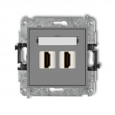 механизм двойной розетки для подключения HDMI Karlik 27MHDMI-2 матовый серый
