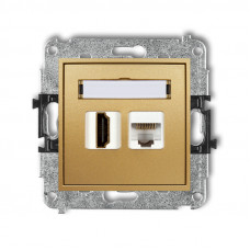 механизм розетки для подключения HDMI + механизм компьютерной розетки 1xRJ45, кат. 5e, 8-контактов Karlik 29MGHK золото