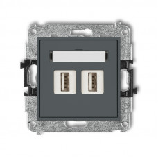 механизм двойной розетки для подключения 2xUSB-AA 3.0 Karlik 28MGUSB-6 матовый графит