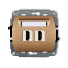 механизм двойной розетки для подключения HDMI Karlik 8HDMI-2 золотой металлик