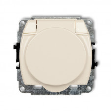 розетка із заземленням і захисною кришкою 2P + Z Karlik 1GPB-1z бежевий