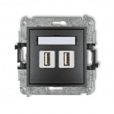 механізм подвійної розетки для підключення 2xUSB-AA 2.0 Karlik 11MGUSB-2 графіт