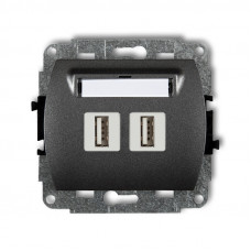 механизм двойной 2хUSB-AA 2.0 розетки Karlik 11GUSB-2 графит